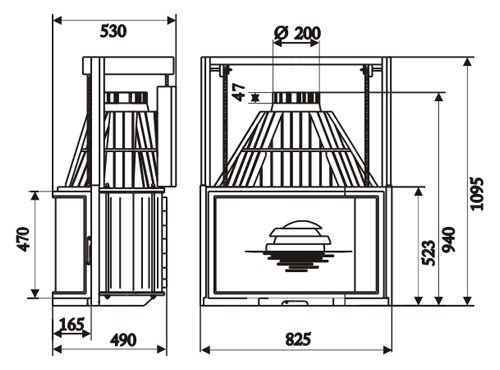 Каминная топка Laudel 850 Relevable призма правосторонняя (призматик контргруз)_1 Каминная топка Laudel 850 Relevable призма правосторонняя (призматик контргруз)_1
