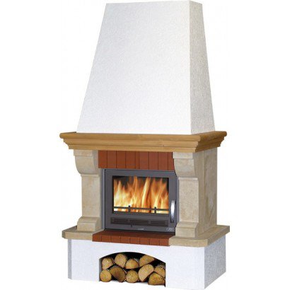 Камин Preston Klasik белый цоколь, деревяная балка_0 Камин Preston Klasik белый цоколь, деревяная балка_0