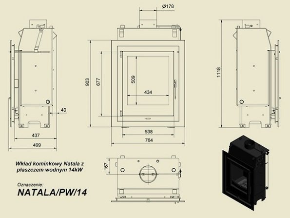 Топка с водяным контуром NATALA/PW/14/GLASS, двойное стекло_2 Топка с водяным контуром NATALA/PW/14/GLASS, двойное стекло_2
