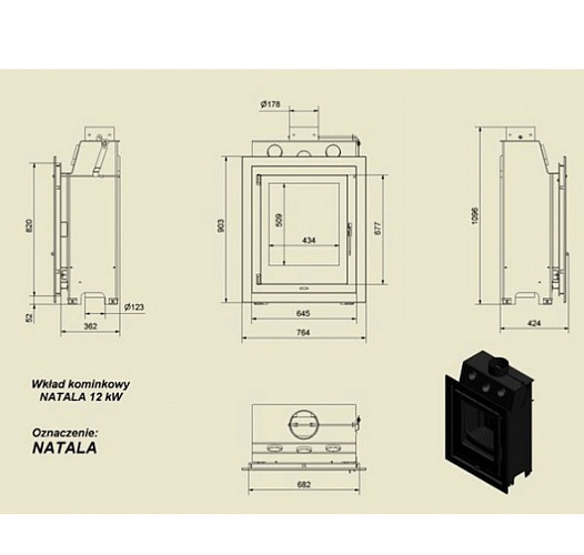 Каминная топка Natala прямое стекло_1 Каминная топка Natala прямое стекло_1