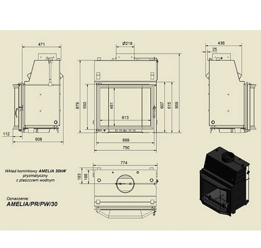 Каминная топка Amelia/PR/PW/30 с водяным контуром_1 Каминная топка Amelia/PR/PW/30 с водяным контуром_1