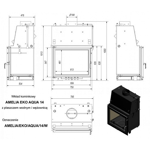 Каминная топка Amelia/EKO/AQUA/14/W с водяным контуром_1 Каминная топка Amelia/EKO/AQUA/14/W с водяным контуром_1