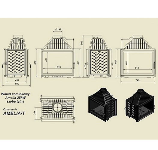 Каминная топка Amelia/PR/PW/24 с водяной рубашкой_1 Каминная топка Amelia/PR/PW/24 с водяной рубашкой_1