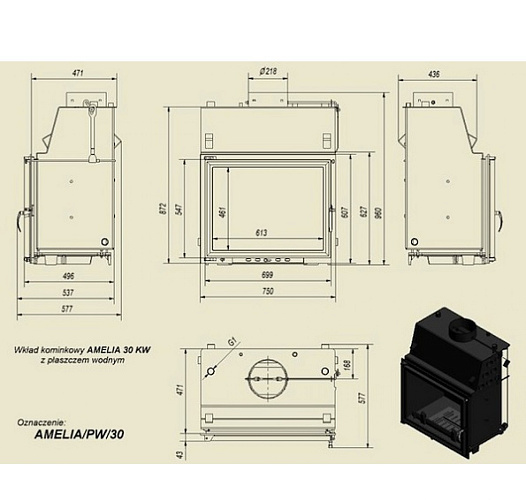 Каминная топка Amelia/PW/30 с водяным контуром_1 Каминная топка Amelia/PW/30 с водяным контуром_1