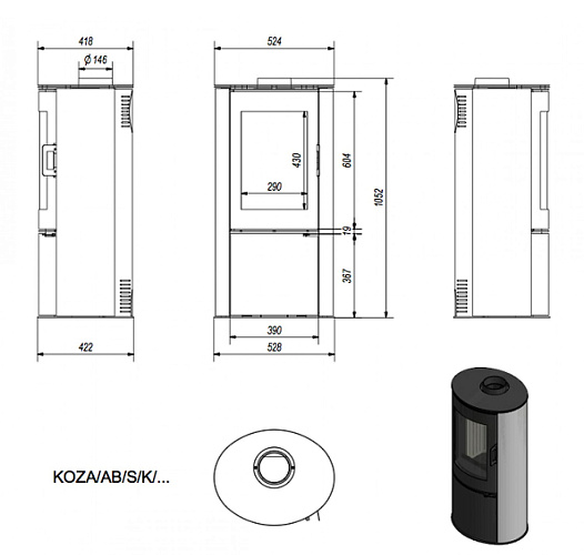 Печь-камин Koza AB/S/K кафель белый_1 Печь-камин Koza AB/S/K кафель белый_1