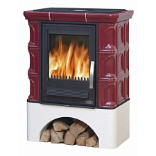 Кафельная печь Iberia L - вставка чугунная белый цоколь бордо Кафельная печь Iberia L - вставка чугунная белый цоколь бордо