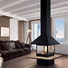 Камин Vulcano, со стеклом, полка-керамика, черный (Traforart) Камин Vulcano, со стеклом, полка-керамика, черный (Traforart)