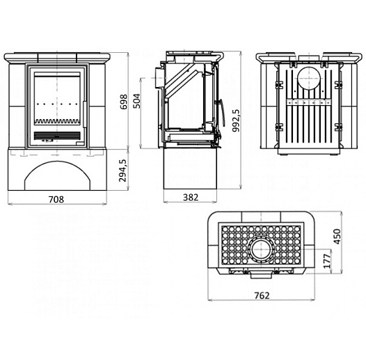 Кафельная печь Bavaria K - вставка комбо, прямой цоколь бордо, с теплообменником (4,2 кВт в воду)_3 Кафельная печь Bavaria K - вставка комбо, прямой цоколь бордо, с теплообменником (4,2 кВт в воду)_3