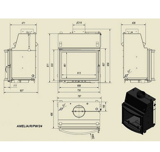Каминная топка Amelia/R/PW/24 с водяным контуром_1 Каминная топка Amelia/R/PW/24 с водяным контуром_1