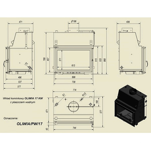Каминная топка Oliwia/PW/17 с водяным контуром_2 Каминная топка Oliwia/PW/17 с водяным контуром_2