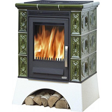 Кафельная печь Helvetia KP белый цоколь, вставка комбо зеленая, с теплообменником Кафельная печь Helvetia KP белый цоколь, вставка комбо зеленая, с теплообменником