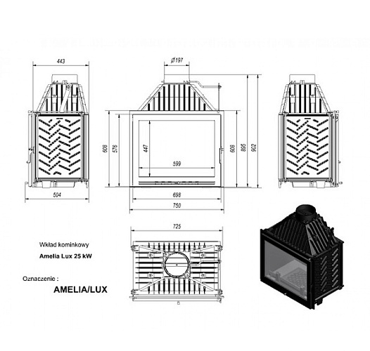 Каминная топка Amelia/LUX прямое стекло_1 Каминная топка Amelia/LUX прямое стекло_1