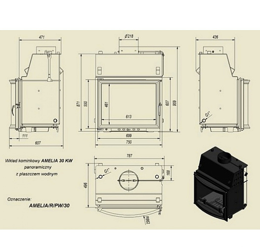 Каминная топка Amelia/R/PW/3 с водяным контуром_1 Каминная топка Amelia/R/PW/3 с водяным контуром_1