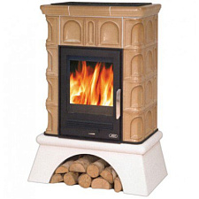 Кафельная печь Britania L - вставка чугунная, белый цоколь табак Кафельная печь Britania L - вставка чугунная, белый цоколь табак