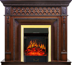Каминокомплект Royal Flame Alexandria очаг Majestic FX Brass махагон коричневый антик Royal Flame Alexandria очаг Majestic FX Brass махагон коричневый антик