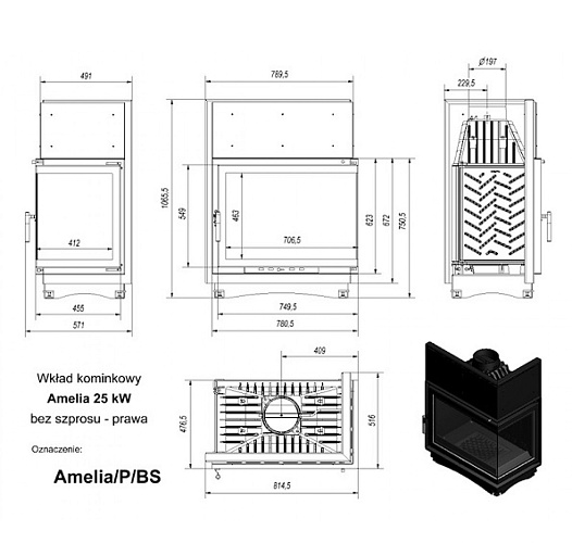 Каминная топка Amelia/P/BS угловое стекло справа_1 Каминная топка Amelia/P/BS угловое стекло справа_1
