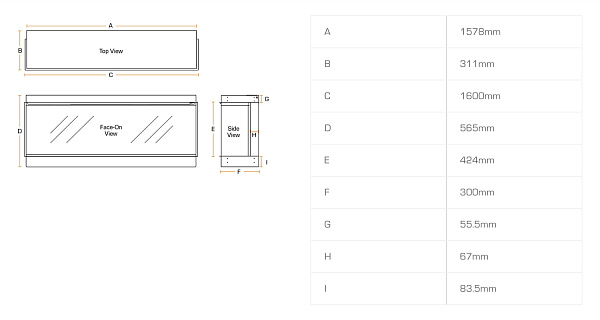 Трехсторонний электрокамин с обогревом BRITISH FIRES New Forest 1600 with Signature logs - 1600 мм_6 Трехсторонний электрокамин с обогревом BRITISH FIRES New Forest 1600 with Signature logs - 1600 мм_6